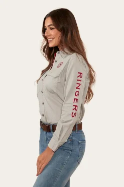 Signature Jillaroo Womens Full Button Work Shirt - Beige/Red