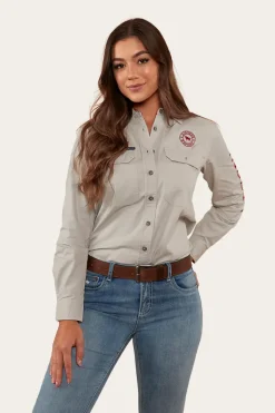 Signature Jillaroo Womens Full Button Work Shirt - Beige/Red