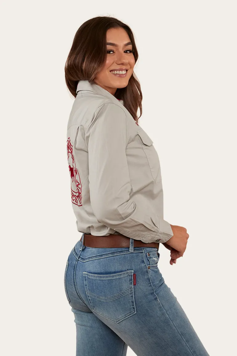 Signature Jillaroo Womens Full Button Work Shirt - Beige/Red