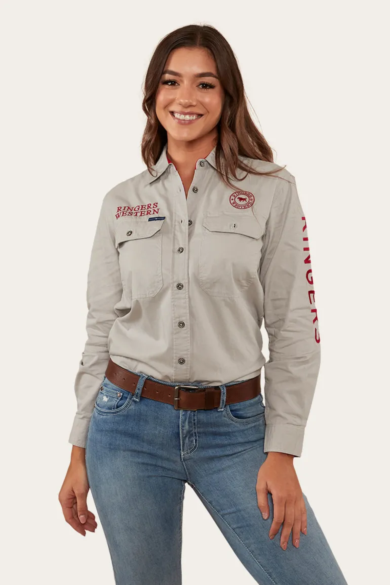Signature Jillaroo Womens Full Button Work Shirt - Beige/Red