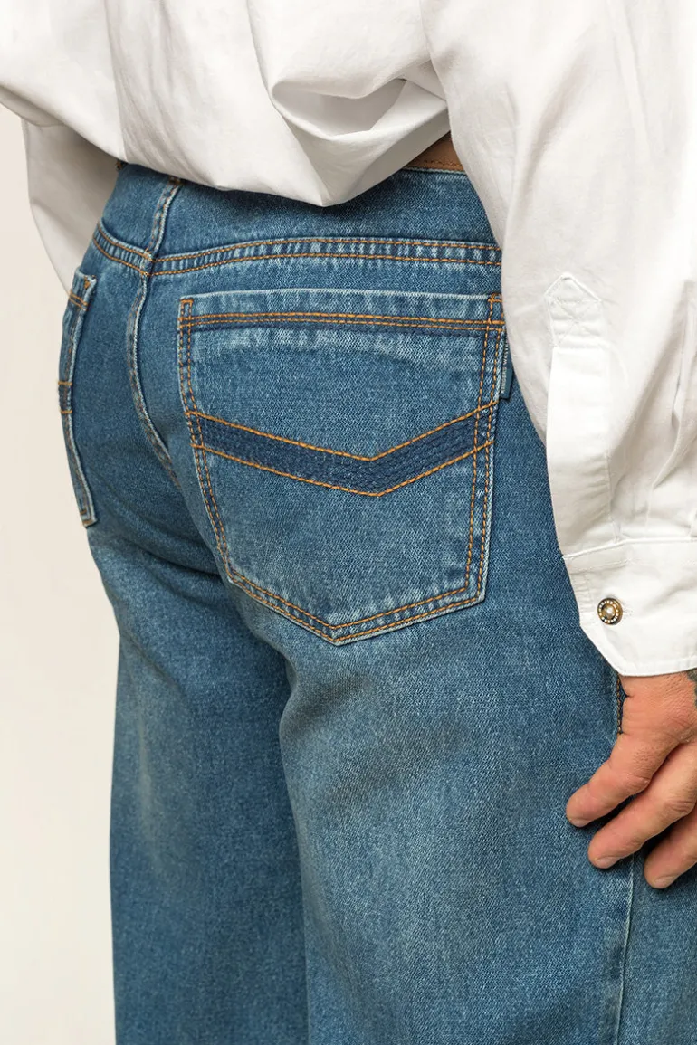 Station Hill Mens Relaxed Fit Jean - Mid Wash Blue