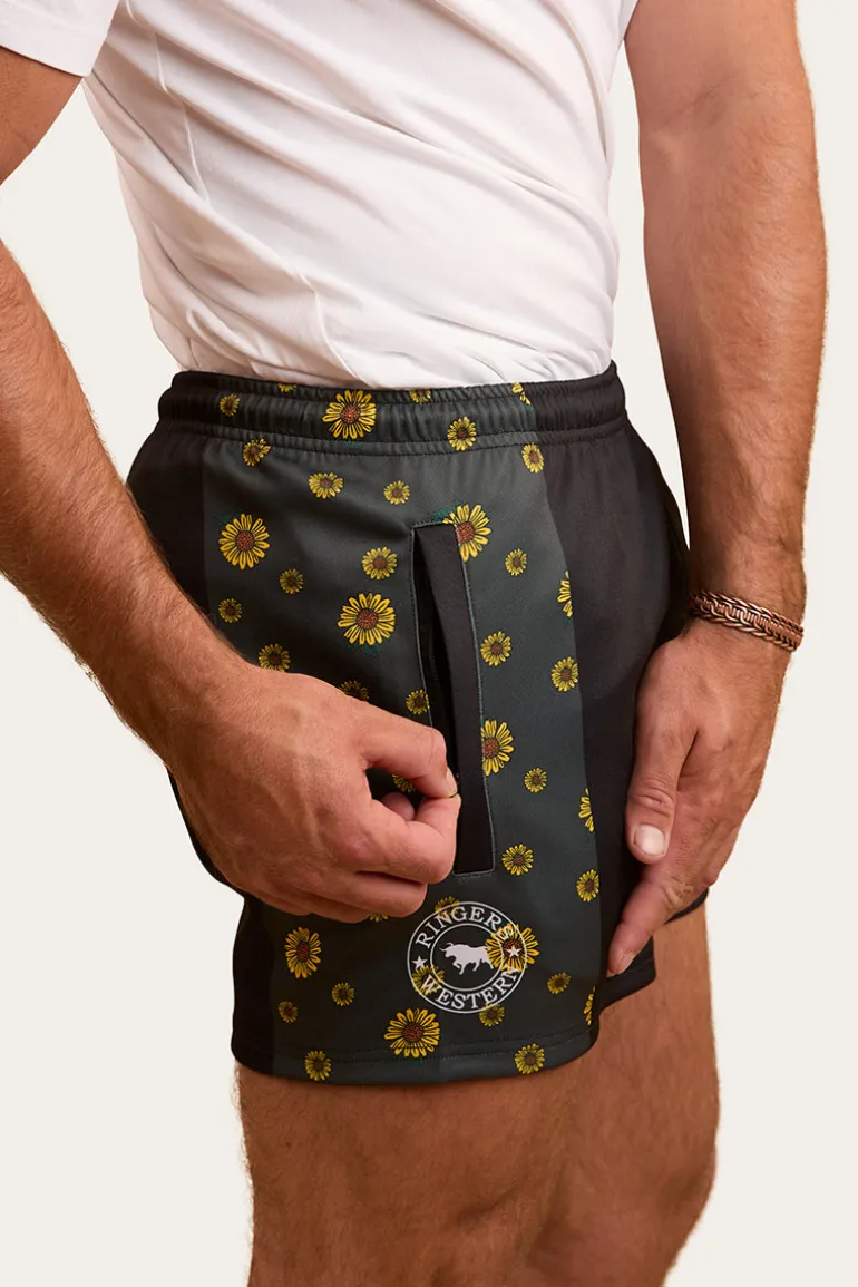 Sunflowers Footy Short - Black / Multi