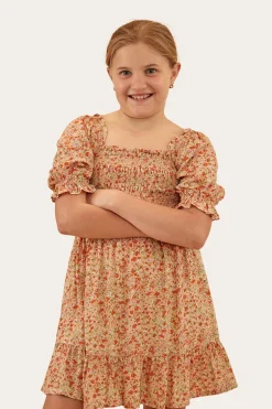Tahlia Girls Shirred Mini Dress - Off White
