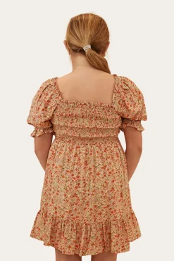 Tahlia Girls Shirred Mini Dress - Off White