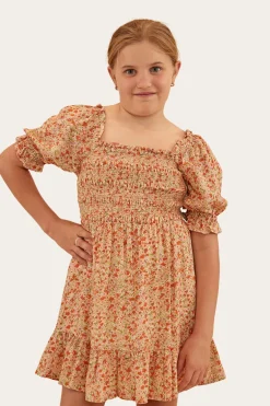 Tahlia Girls Shirred Mini Dress - Off White