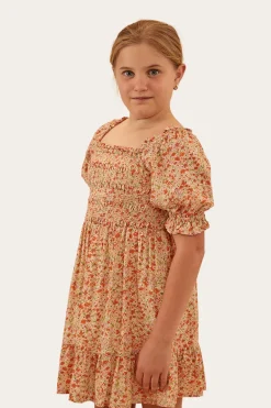 Tahlia Girls Shirred Mini Dress - Off White