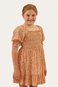 Tahlia Girls Shirred Mini Dress - Off White