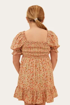 Tahlia Girls Shirred Mini Dress - Off White