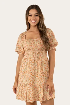 Tahlia Womens Shirred Mini Dress - Off White
