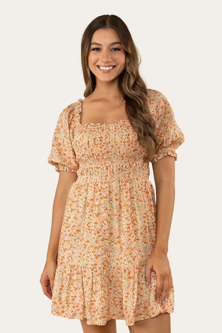 Tahlia Womens Shirred Mini Dress - Off White