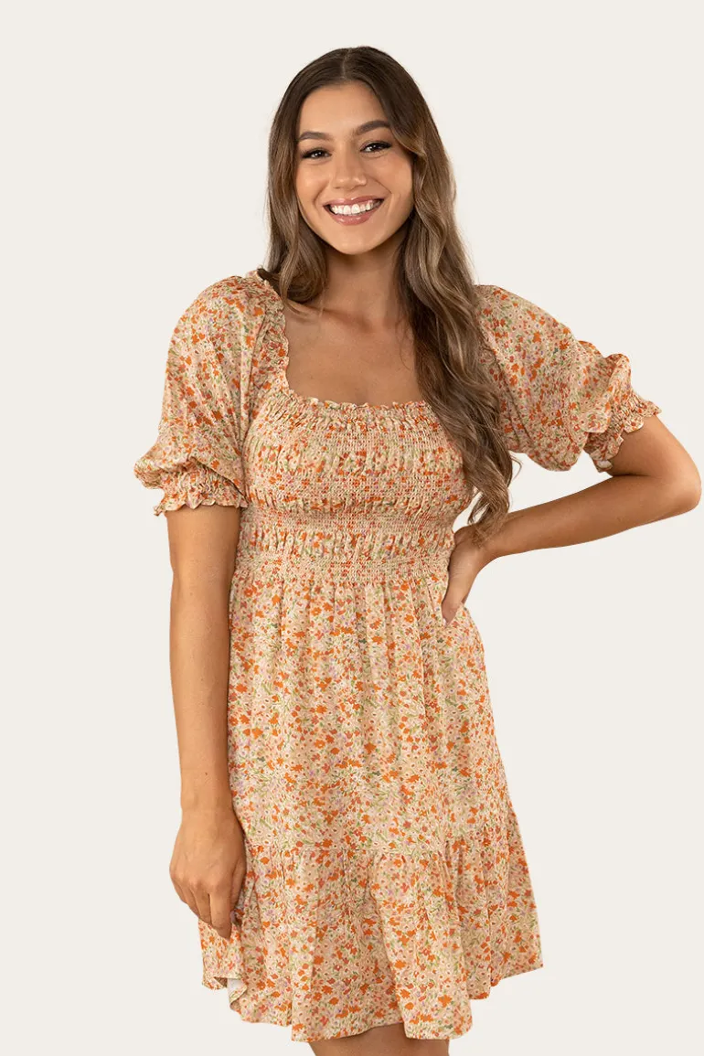 Tahlia Womens Shirred Mini Dress - Off White