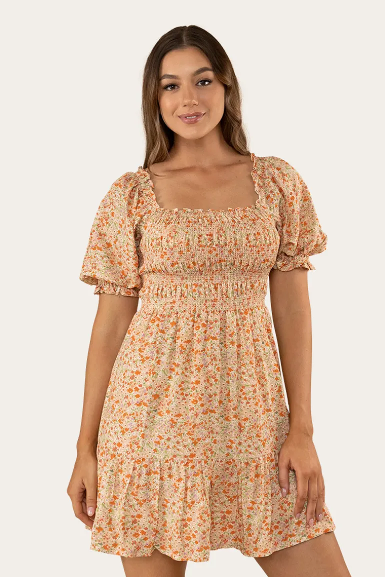 Tahlia Womens Shirred Mini Dress - Off White