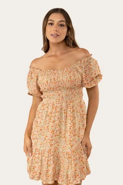 Tahlia Womens Shirred Mini Dress - Off White