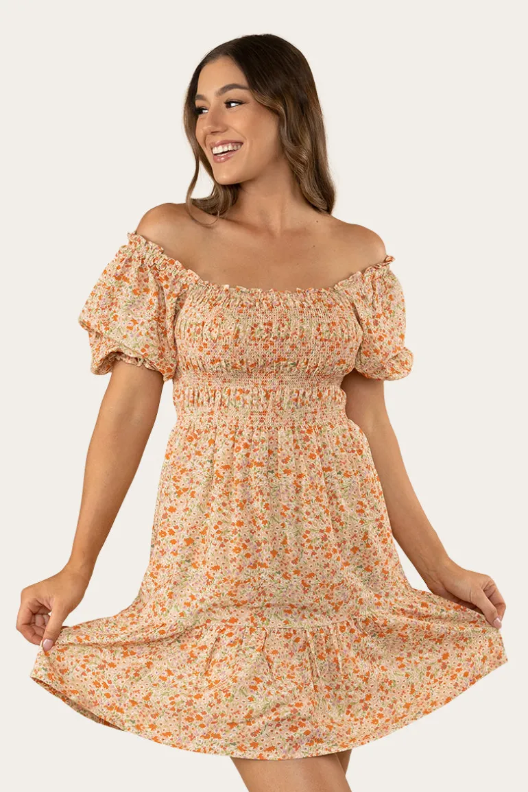 Tahlia Womens Shirred Mini Dress - Off White