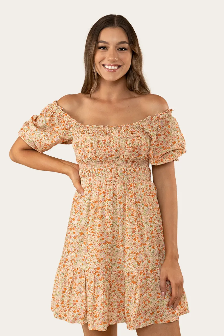 Tahlia Womens Shirred Mini Dress - Off White