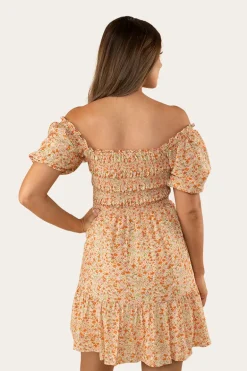 Tahlia Womens Shirred Mini Dress - Off White