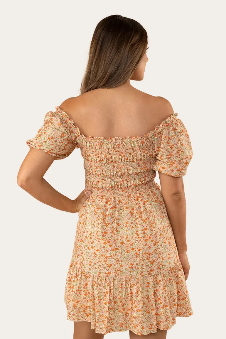 Tahlia Womens Shirred Mini Dress - Off White