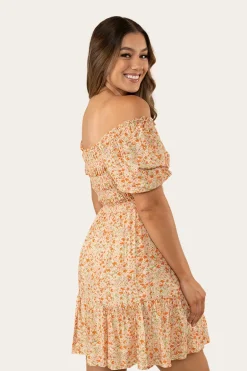 Tahlia Womens Shirred Mini Dress - Off White