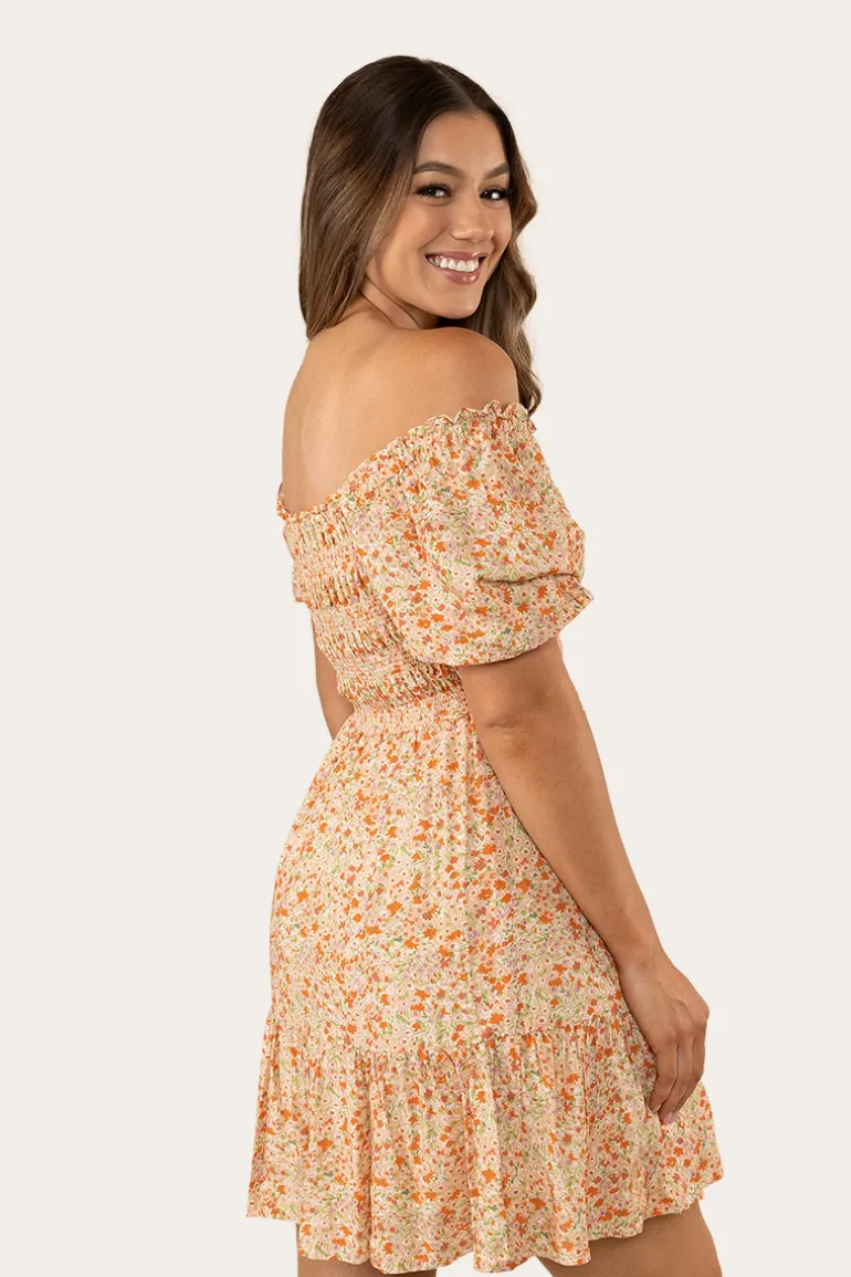 Tahlia Womens Shirred Mini Dress - Off White