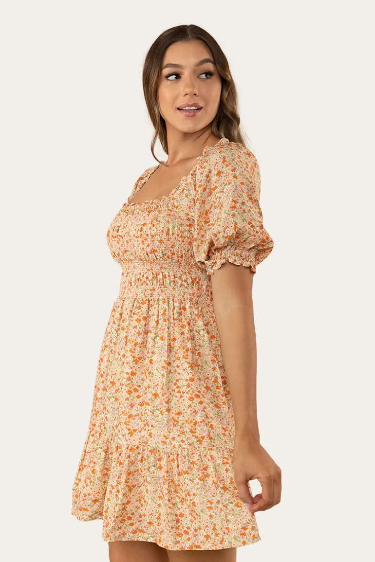 Tahlia Womens Shirred Mini Dress - Off White
