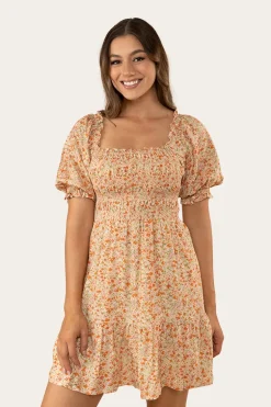 Tahlia Womens Shirred Mini Dress - Off White