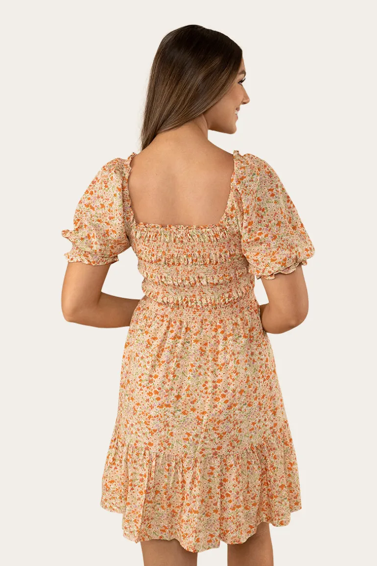 Tahlia Womens Shirred Mini Dress - Off White