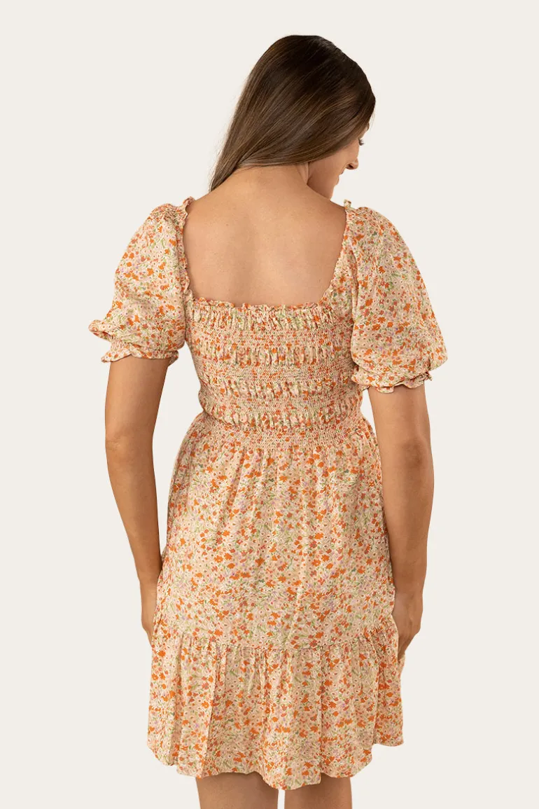 Tahlia Womens Shirred Mini Dress - Off White