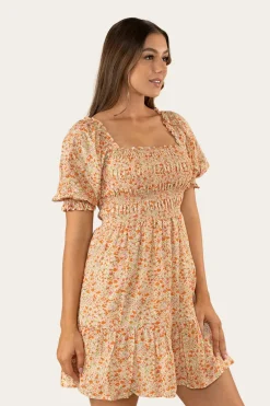 Tahlia Womens Shirred Mini Dress - Off White