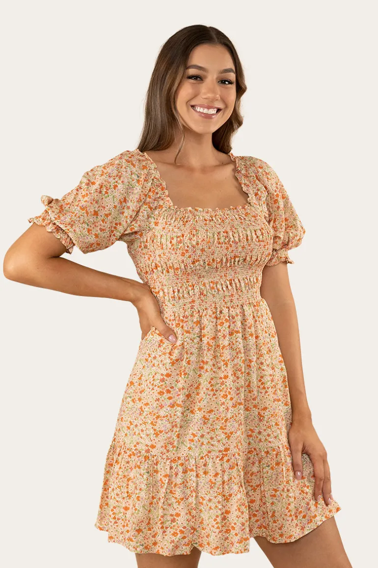 Tahlia Womens Shirred Mini Dress - Off White