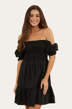 Tahlia Womens Shirred Mini Dress - Black