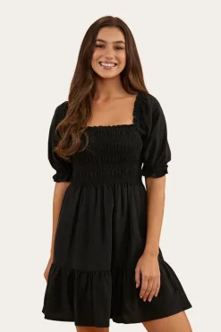 Tahlia Womens Shirred Mini Dress - Black