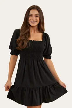 Tahlia Womens Shirred Mini Dress - Black