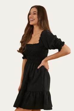 Tahlia Womens Shirred Mini Dress - Black