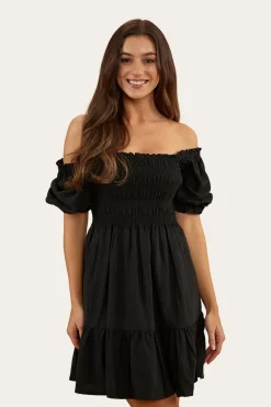 Tahlia Womens Shirred Mini Dress - Black