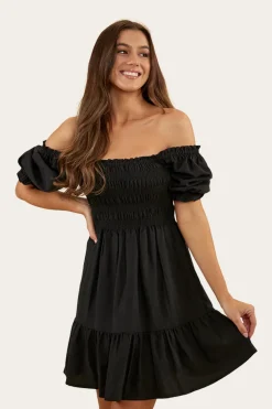 Tahlia Womens Shirred Mini Dress - Black