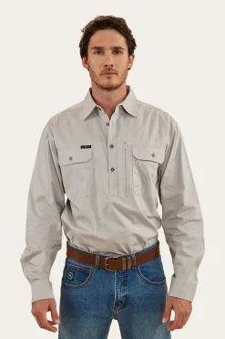 Tempest Mens Half Button Work Shirt - Beige