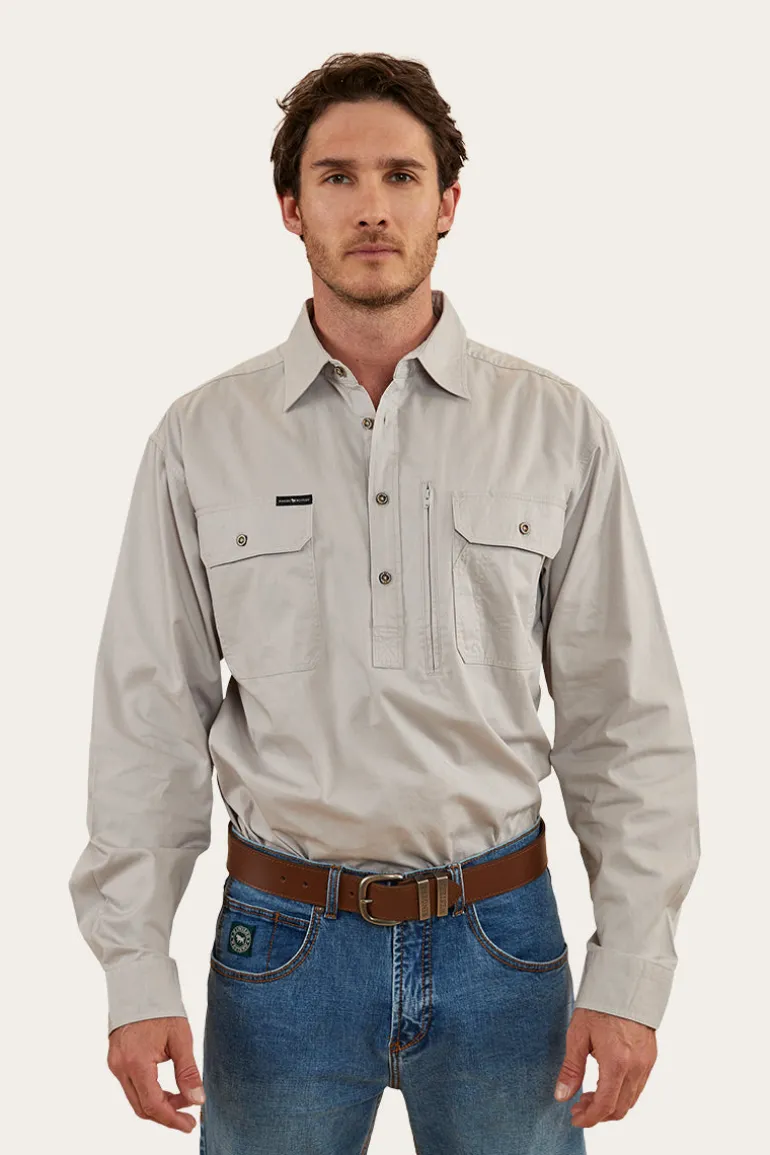 Tempest Mens Half Button Work Shirt - Beige