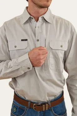 Tempest Mens Half Button Work Shirt - Beige