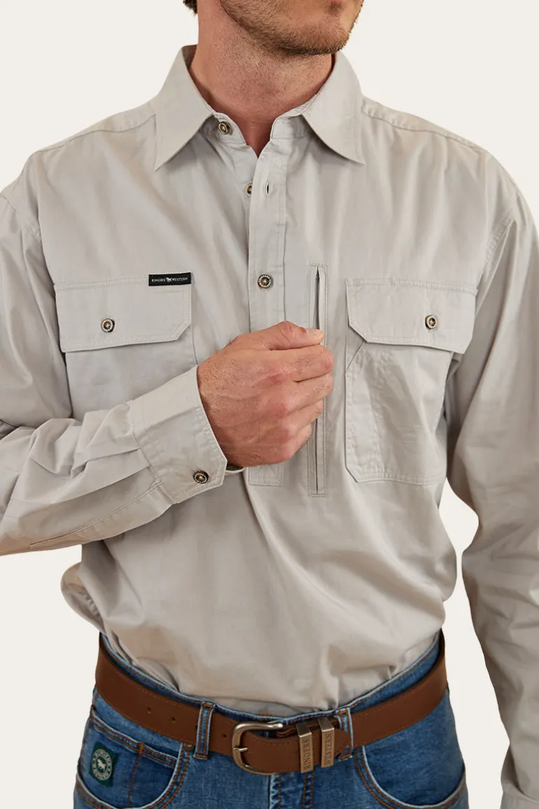 Tempest Mens Half Button Work Shirt - Beige
