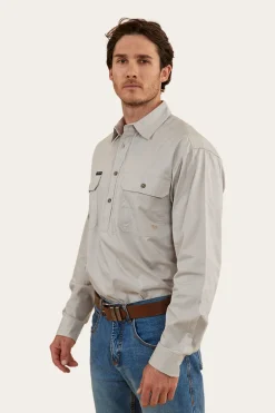 Tempest Mens Half Button Work Shirt - Beige