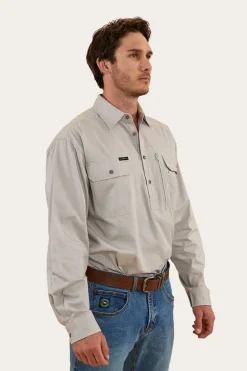 Tempest Mens Half Button Work Shirt - Beige