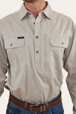 Tempest Mens Half Button Work Shirt - Beige
