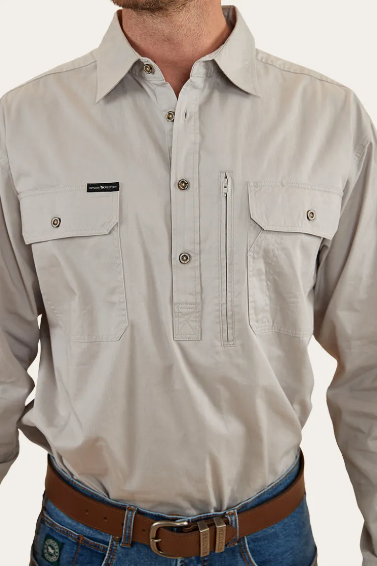 Tempest Mens Half Button Work Shirt - Beige