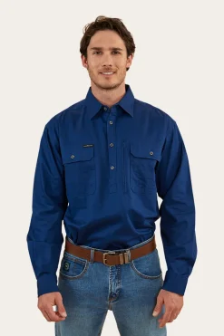 Tempest Mens Half Button Work Shirt - Navy