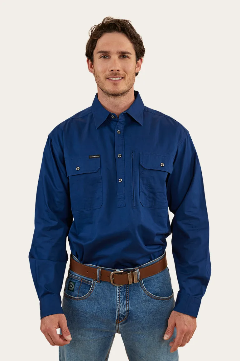 Tempest Mens Half Button Work Shirt - Navy