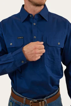 Tempest Mens Half Button Work Shirt - Navy