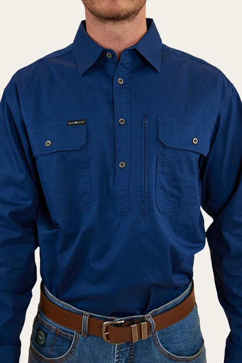 Tempest Mens Half Button Work Shirt - Navy