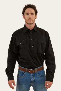 Tempest Mens Half Button Work Shirt - Black