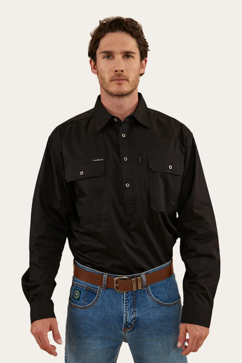 Tempest Mens Half Button Work Shirt - Black