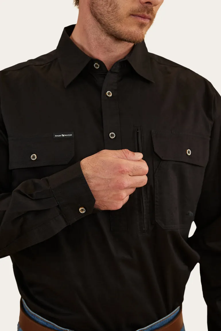 Tempest Mens Half Button Work Shirt - Black